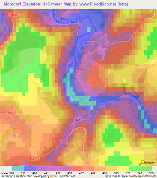 Moradorf,Czech Republic Elevation Map