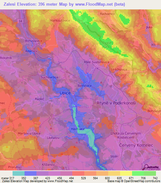Zalesi,Czech Republic Elevation Map
