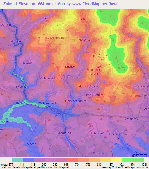 Zakouti,Czech Republic Elevation Map
