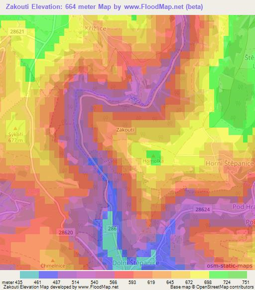 Zakouti,Czech Republic Elevation Map