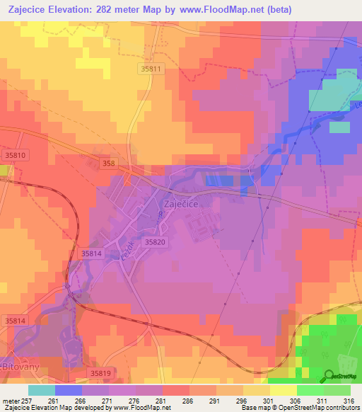 Zajecice,Czech Republic Elevation Map