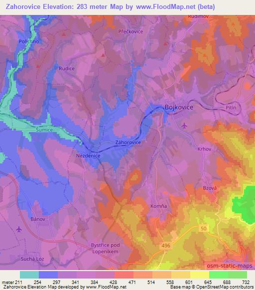 Zahorovice,Czech Republic Elevation Map
