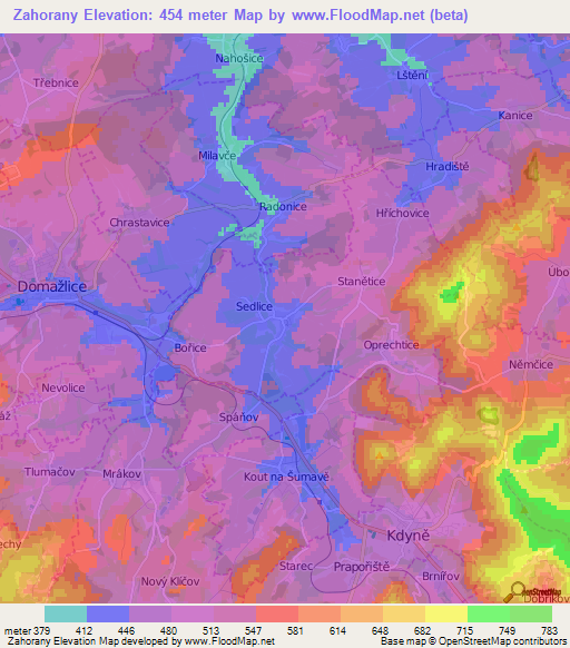 Zahorany,Czech Republic Elevation Map