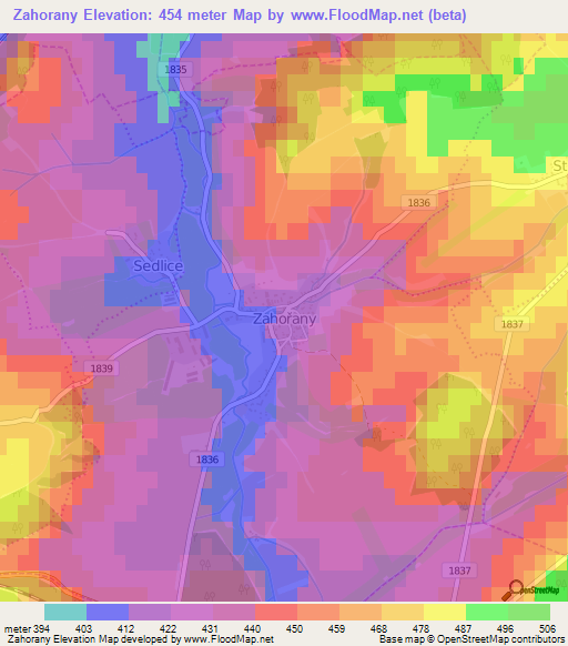 Zahorany,Czech Republic Elevation Map