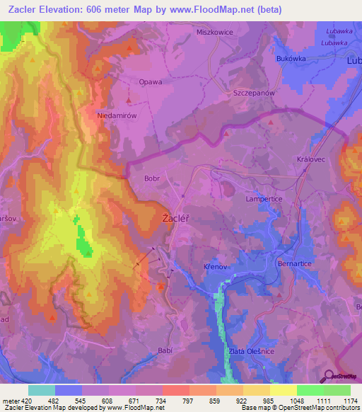 Zacler,Czech Republic Elevation Map