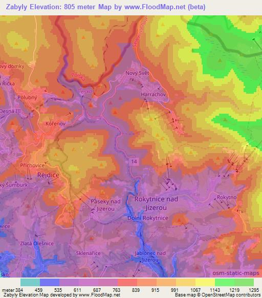 Zabyly,Czech Republic Elevation Map