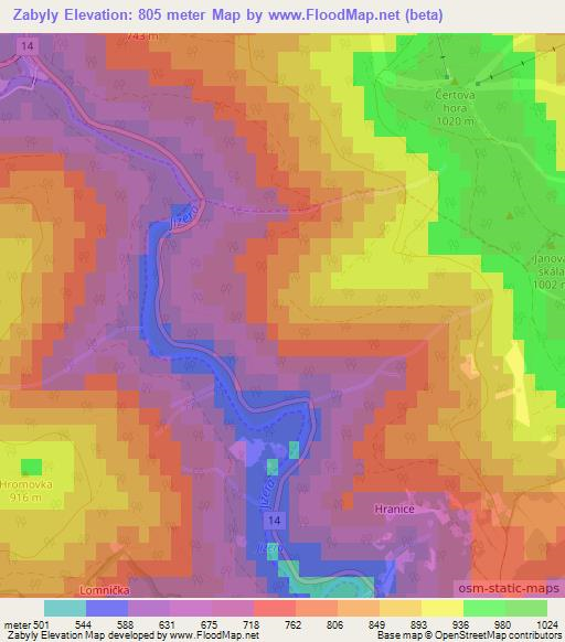 Zabyly,Czech Republic Elevation Map