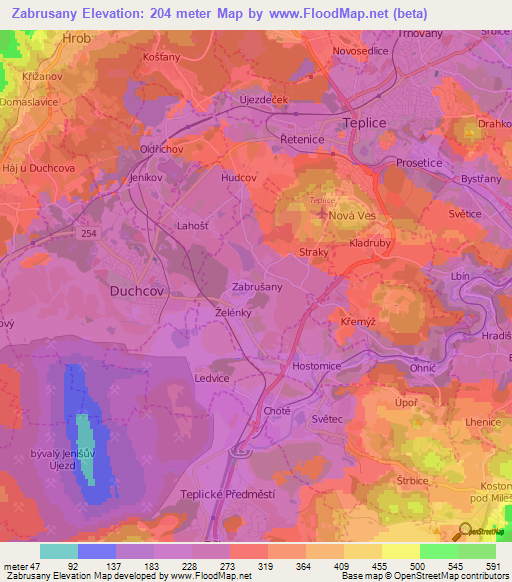 Zabrusany,Czech Republic Elevation Map
