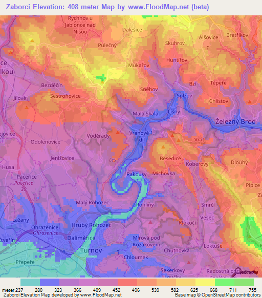 Zaborci,Czech Republic Elevation Map