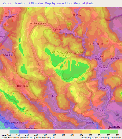 Zabor,Czech Republic Elevation Map