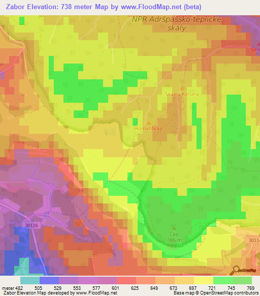 Zabor,Czech Republic Elevation Map