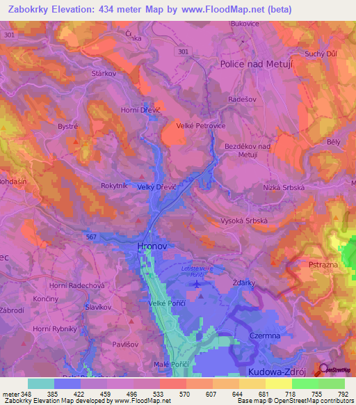 Zabokrky,Czech Republic Elevation Map
