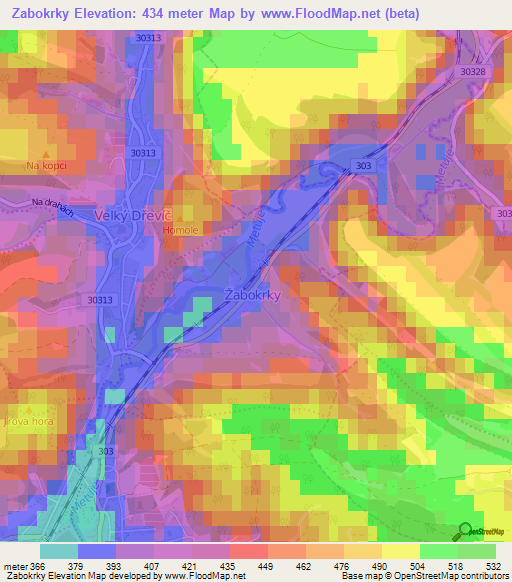Zabokrky,Czech Republic Elevation Map