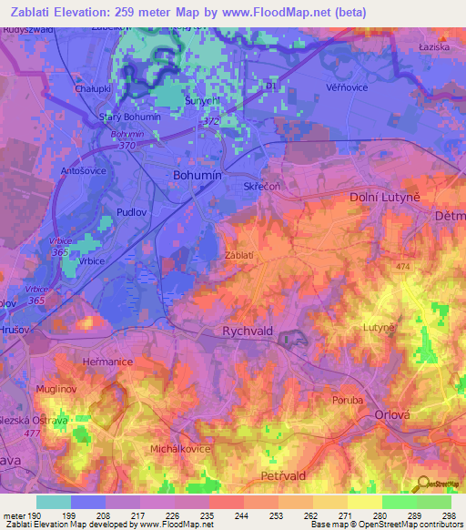 Zablati,Czech Republic Elevation Map