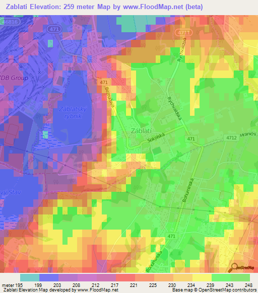 Zablati,Czech Republic Elevation Map