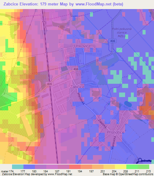 Zabcice,Czech Republic Elevation Map