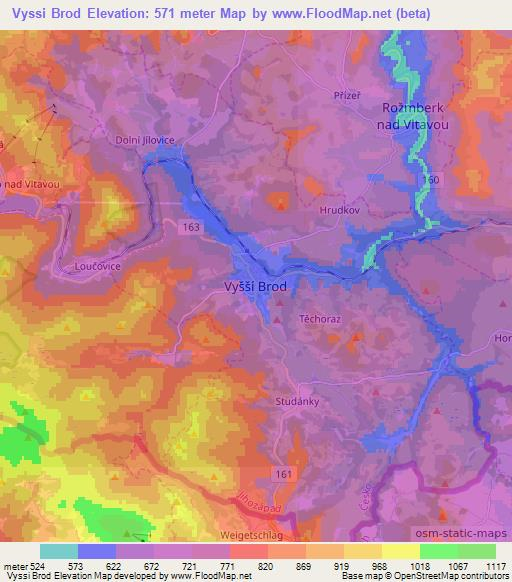 Vyssi Brod,Czech Republic Elevation Map