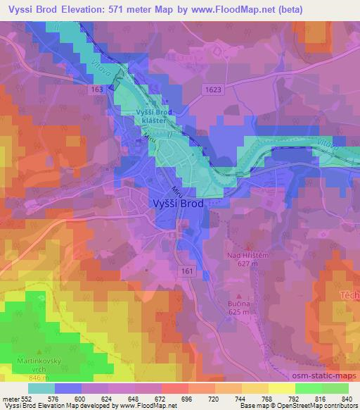 Vyssi Brod,Czech Republic Elevation Map