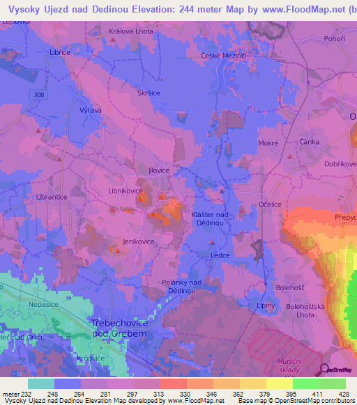 Vysoky Ujezd nad Dedinou,Czech Republic Elevation Map