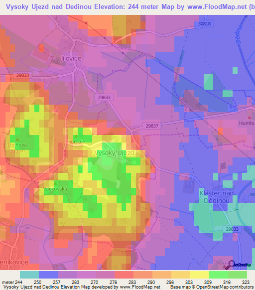 Vysoky Ujezd nad Dedinou,Czech Republic Elevation Map
