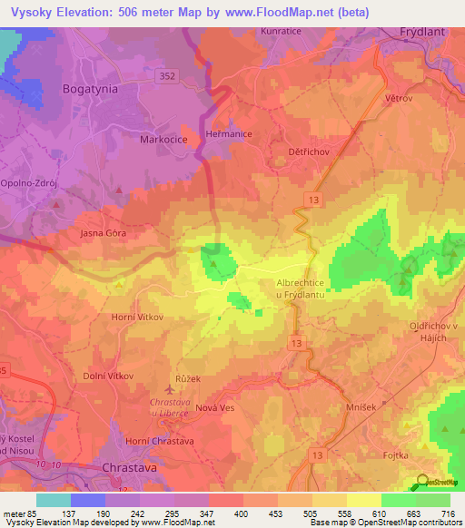 Vysoky,Czech Republic Elevation Map
