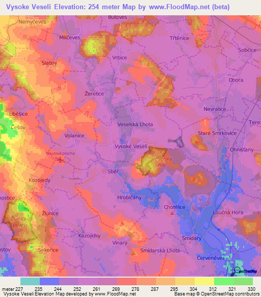 Vysoke Veseli,Czech Republic Elevation Map