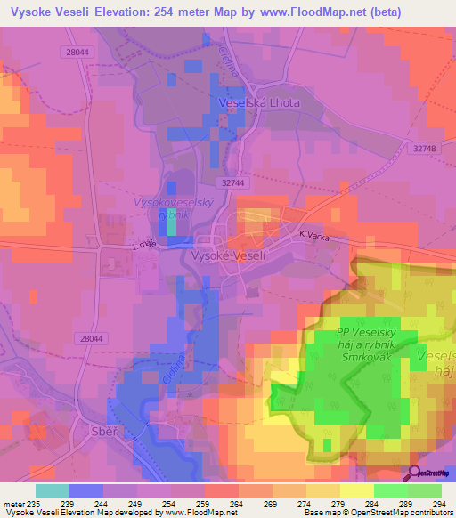 Vysoke Veseli,Czech Republic Elevation Map
