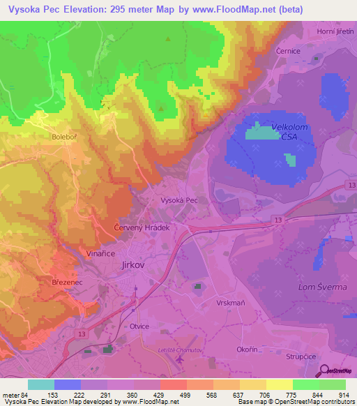 Vysoka Pec,Czech Republic Elevation Map