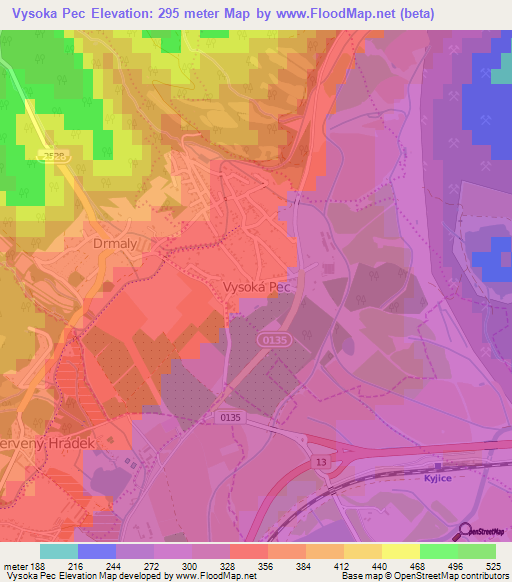 Vysoka Pec,Czech Republic Elevation Map