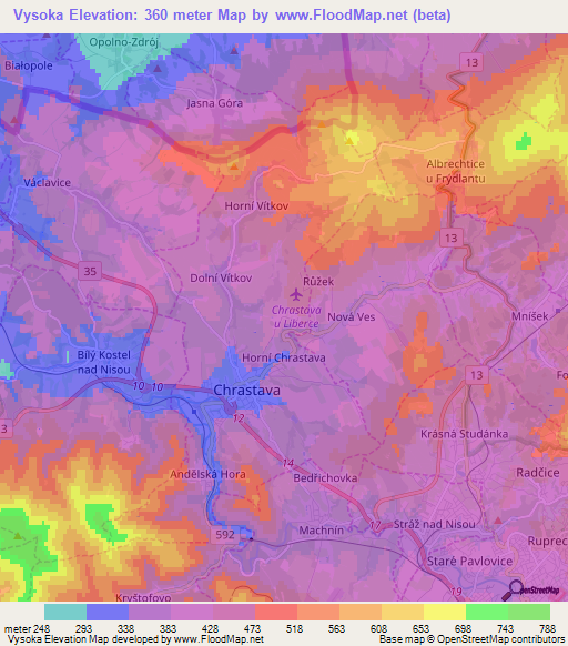 Vysoka,Czech Republic Elevation Map