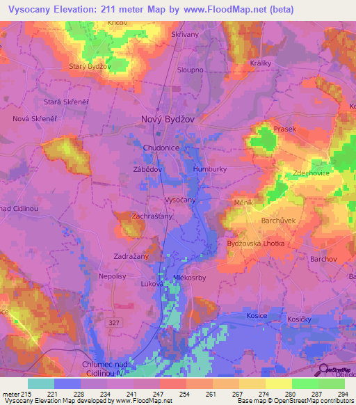 Vysocany,Czech Republic Elevation Map