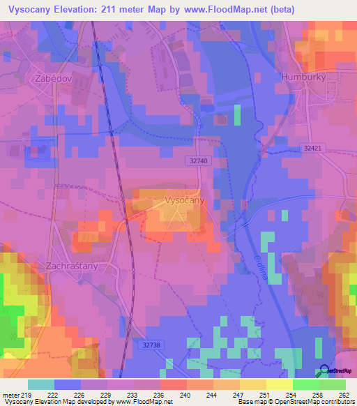 Vysocany,Czech Republic Elevation Map
