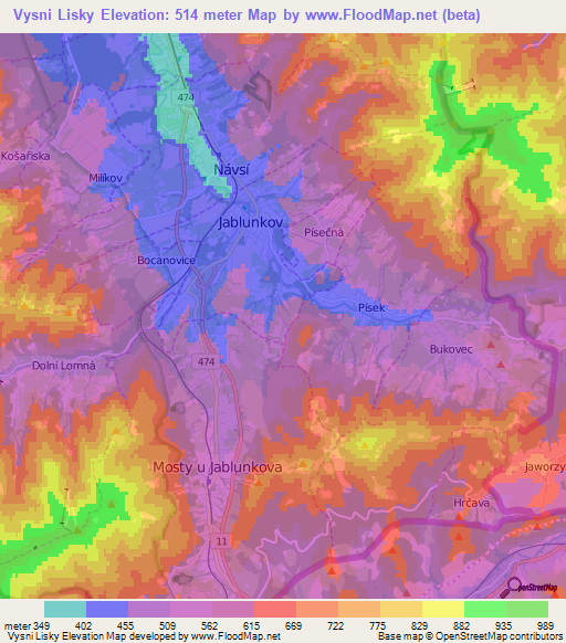 Vysni Lisky,Czech Republic Elevation Map