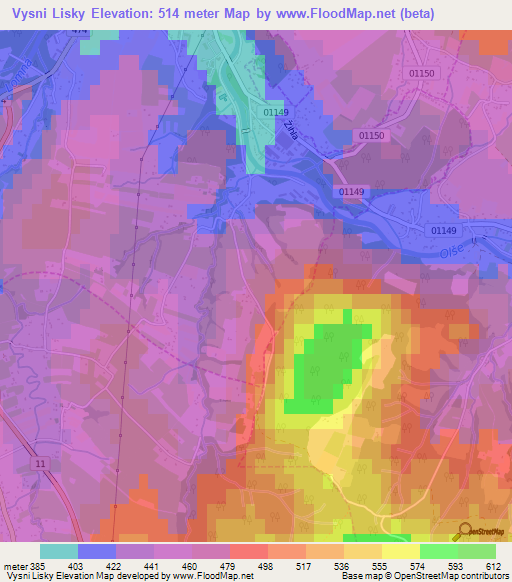 Vysni Lisky,Czech Republic Elevation Map