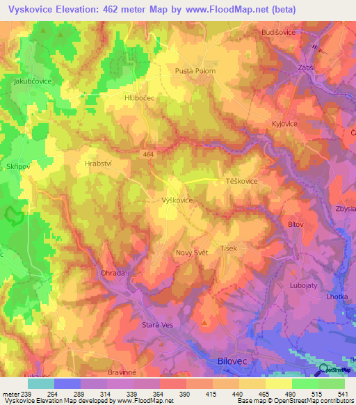 Vyskovice,Czech Republic Elevation Map