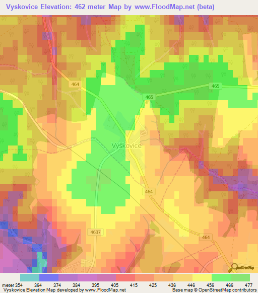 Vyskovice,Czech Republic Elevation Map