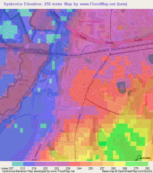 Vyskovice,Czech Republic Elevation Map
