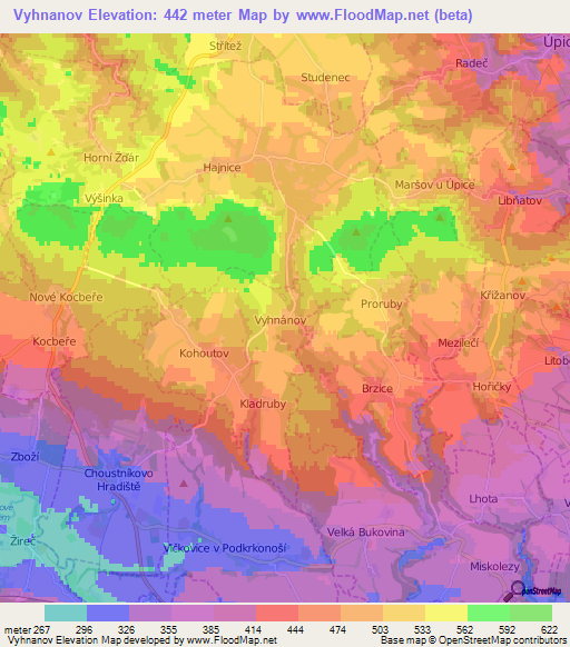 Vyhnanov,Czech Republic Elevation Map