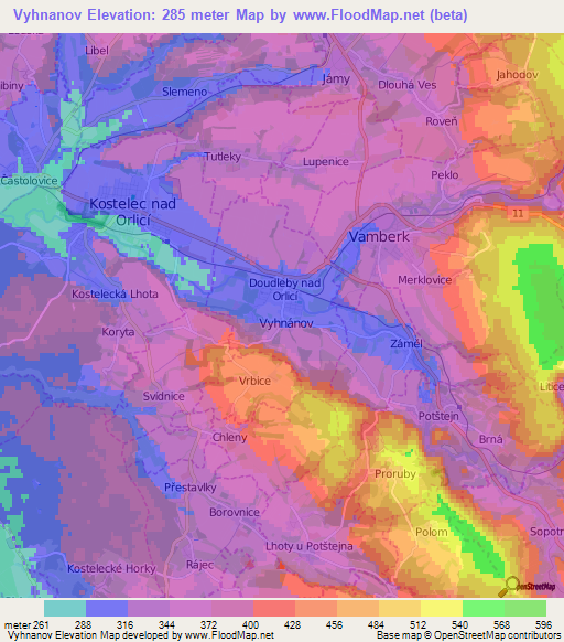 Vyhnanov,Czech Republic Elevation Map