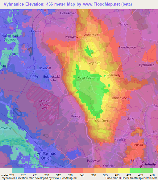 Vyhnanice,Czech Republic Elevation Map