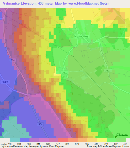 Vyhnanice,Czech Republic Elevation Map