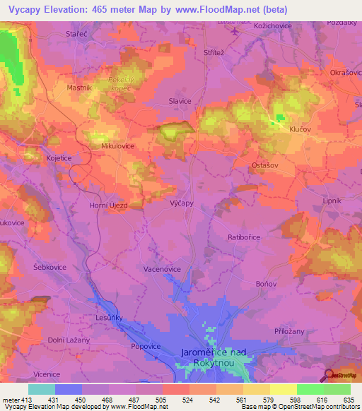 Vycapy,Czech Republic Elevation Map