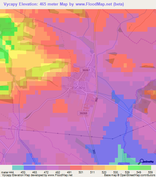 Vycapy,Czech Republic Elevation Map