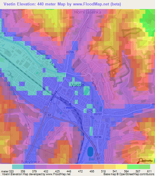 Vsetin,Czech Republic Elevation Map