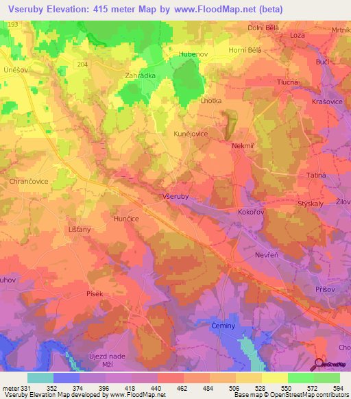 Vseruby,Czech Republic Elevation Map