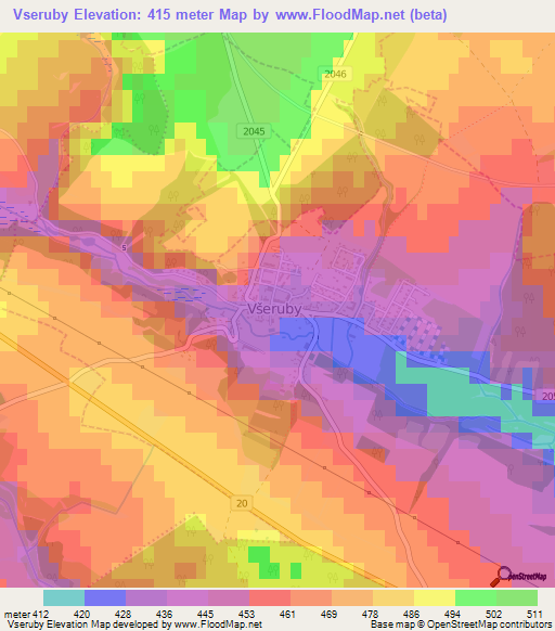 Vseruby,Czech Republic Elevation Map