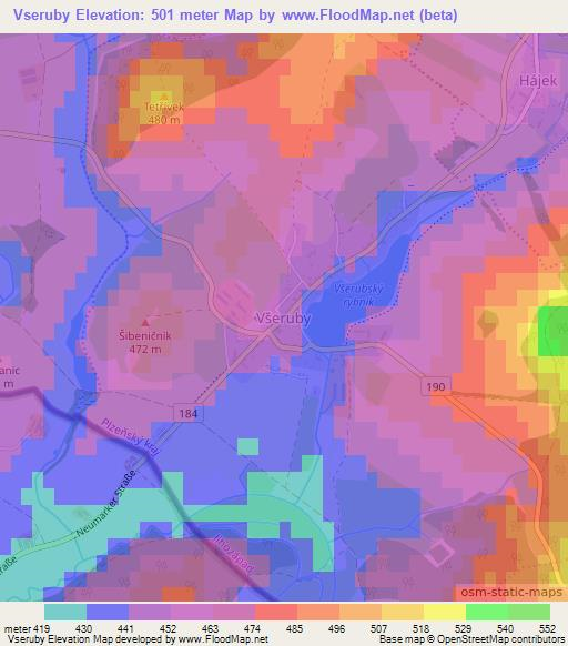 Vseruby,Czech Republic Elevation Map