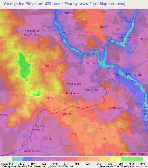 Vsemyslice,Czech Republic Elevation Map