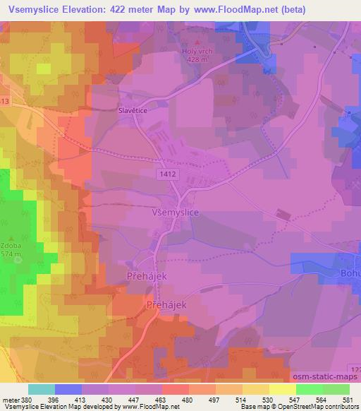 Vsemyslice,Czech Republic Elevation Map