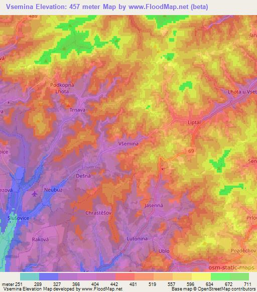 Vsemina,Czech Republic Elevation Map